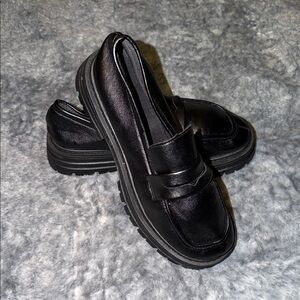 Plarform Black Leather Penny Loafers size 10